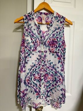 Aratta Floral Print Sleeveless Tank in Purple, Teal & Pink